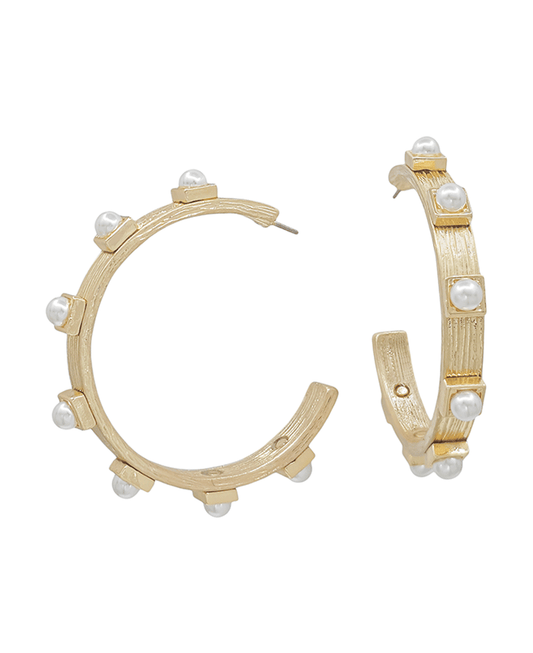 Pearl & Square Accent Hoop Earring