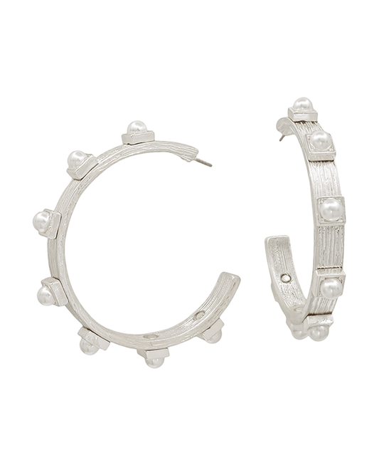 Pearl & Square Accent Hoop Earring