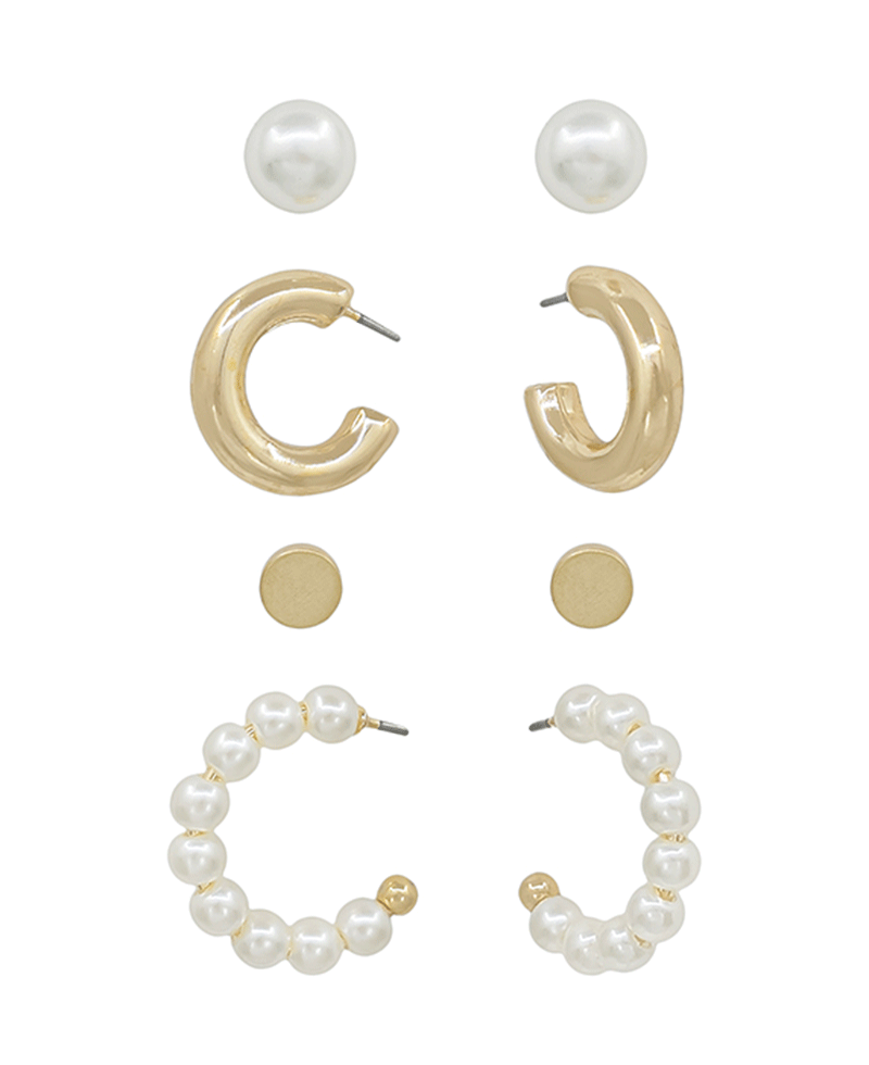 Pearl & Metal 4 Set Earring