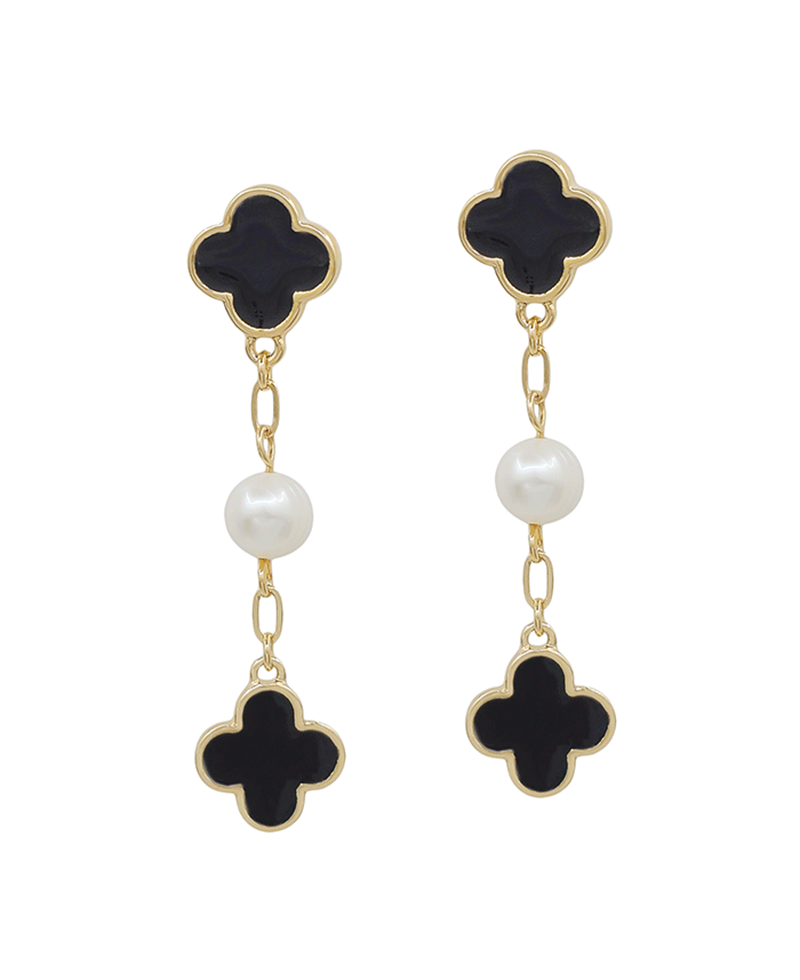 Clover Epoxy & Pearl 3 Drop Earring