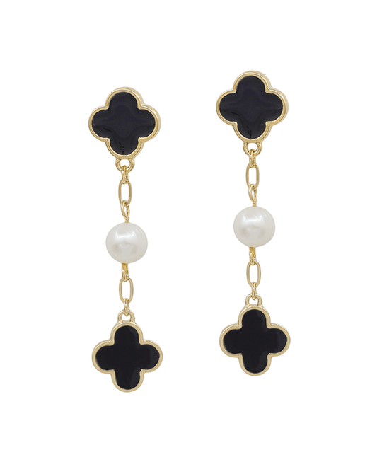 Clover Epoxy & Pearl 3 Drop Earring
