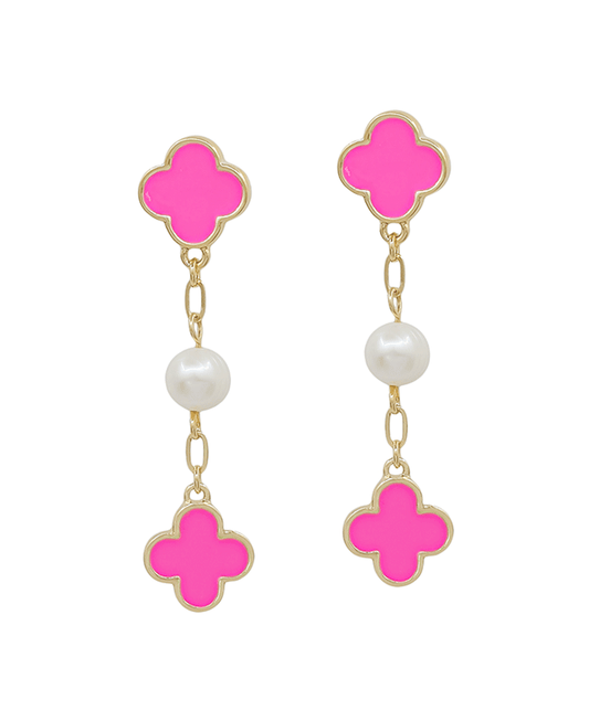 Clover Epoxy & Pearl 3 Drop Earring