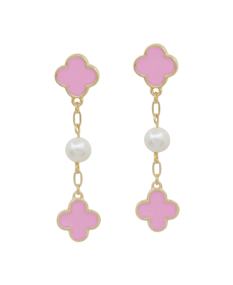 Clover Epoxy & Pearl 3 Drop Earring