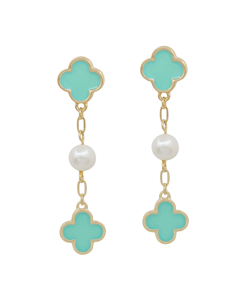 Clover Epoxy & Pearl 3 Drop Earring