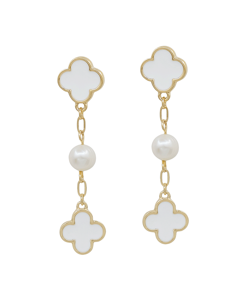 Clover Epoxy & Pearl 3 Drop Earring