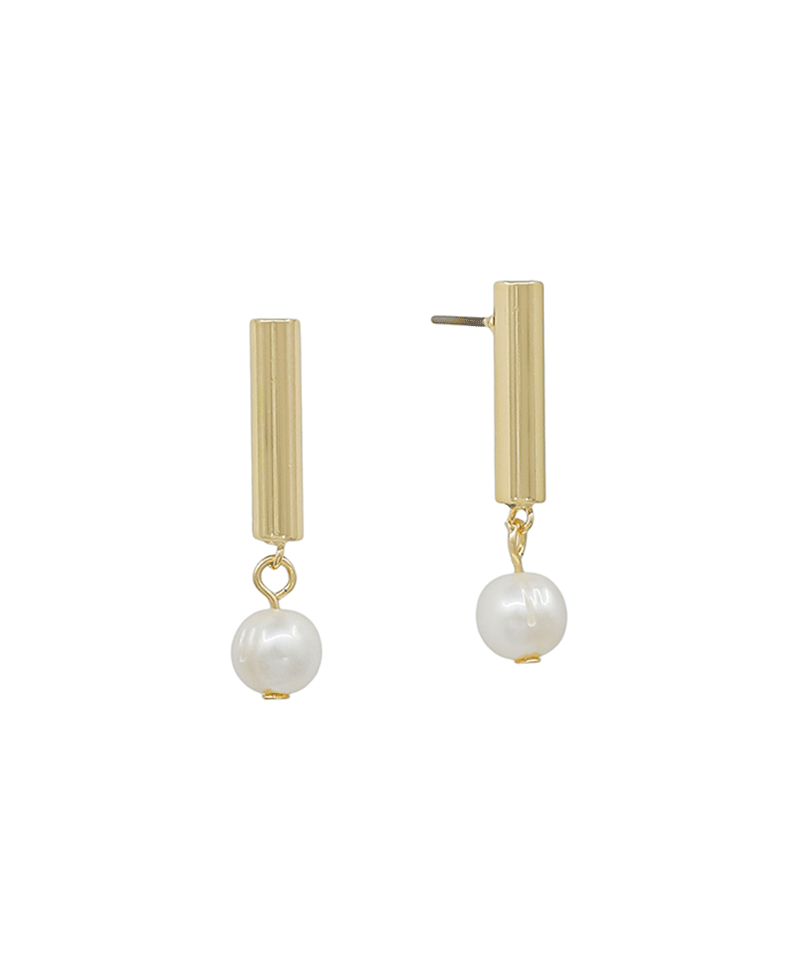 Pearl Accent Cylinder Post Earring