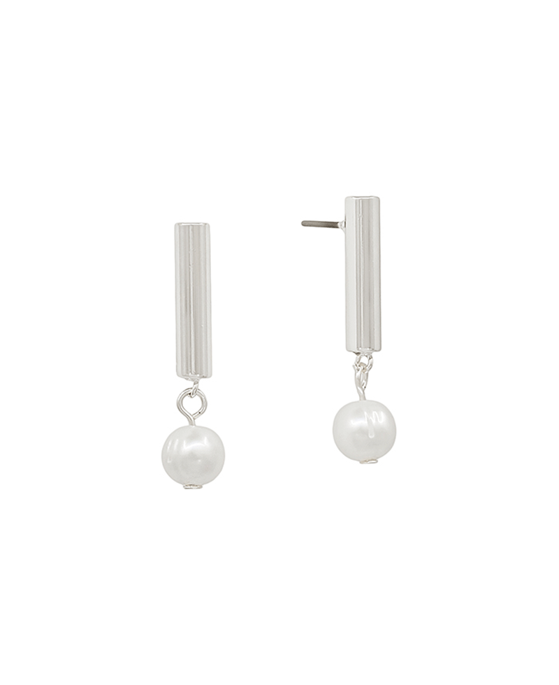 Pearl Accent Cylinder Post Earring