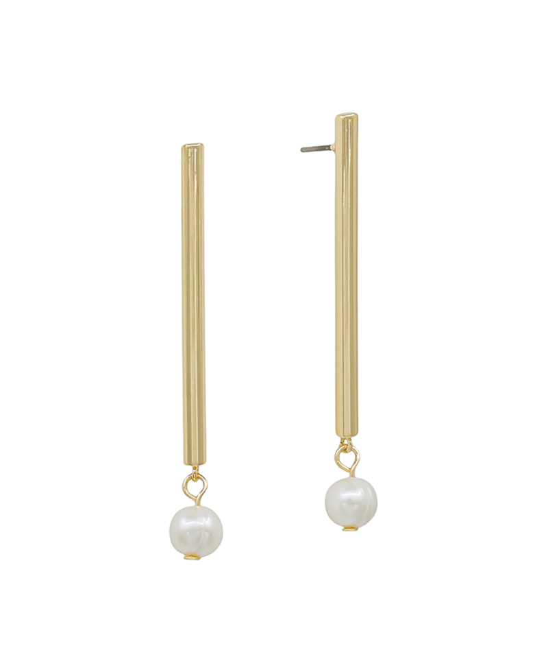 Pearl Accent Cylinder Post Earring