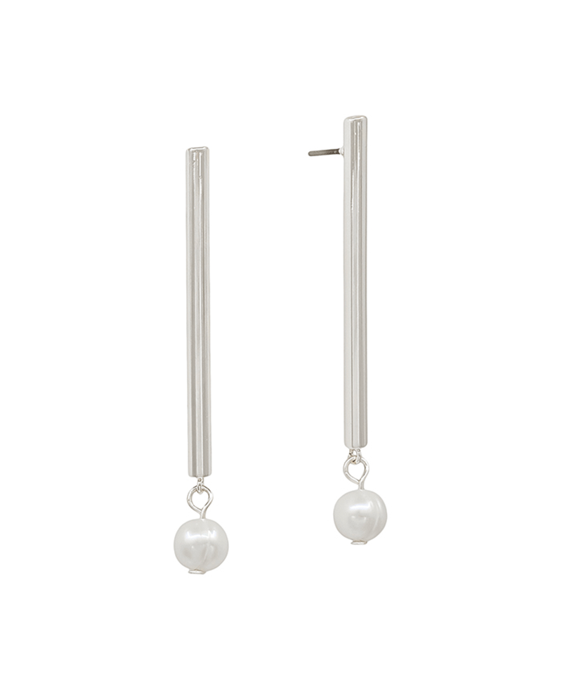 Pearl Accent Cylinder Post Earring