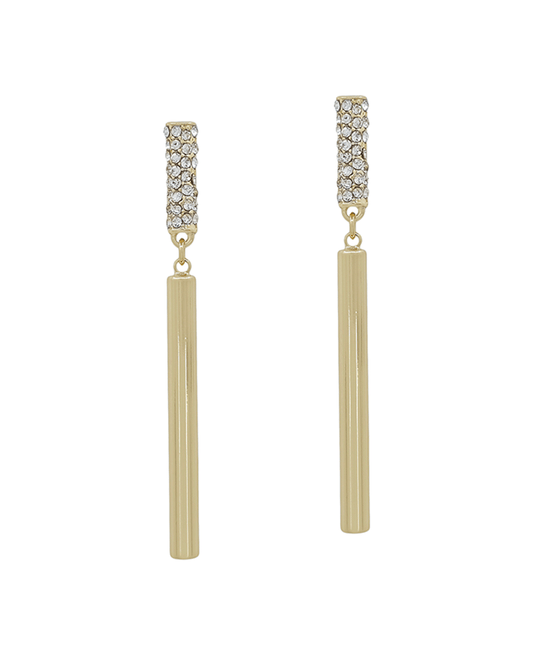 Pave & Metal Cylinder Linked Drop Earring