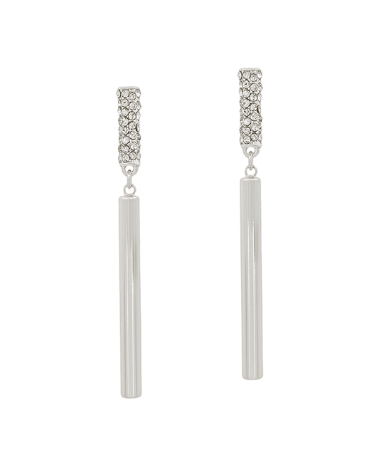Pave & Metal Cylinder Linked Drop Earring
