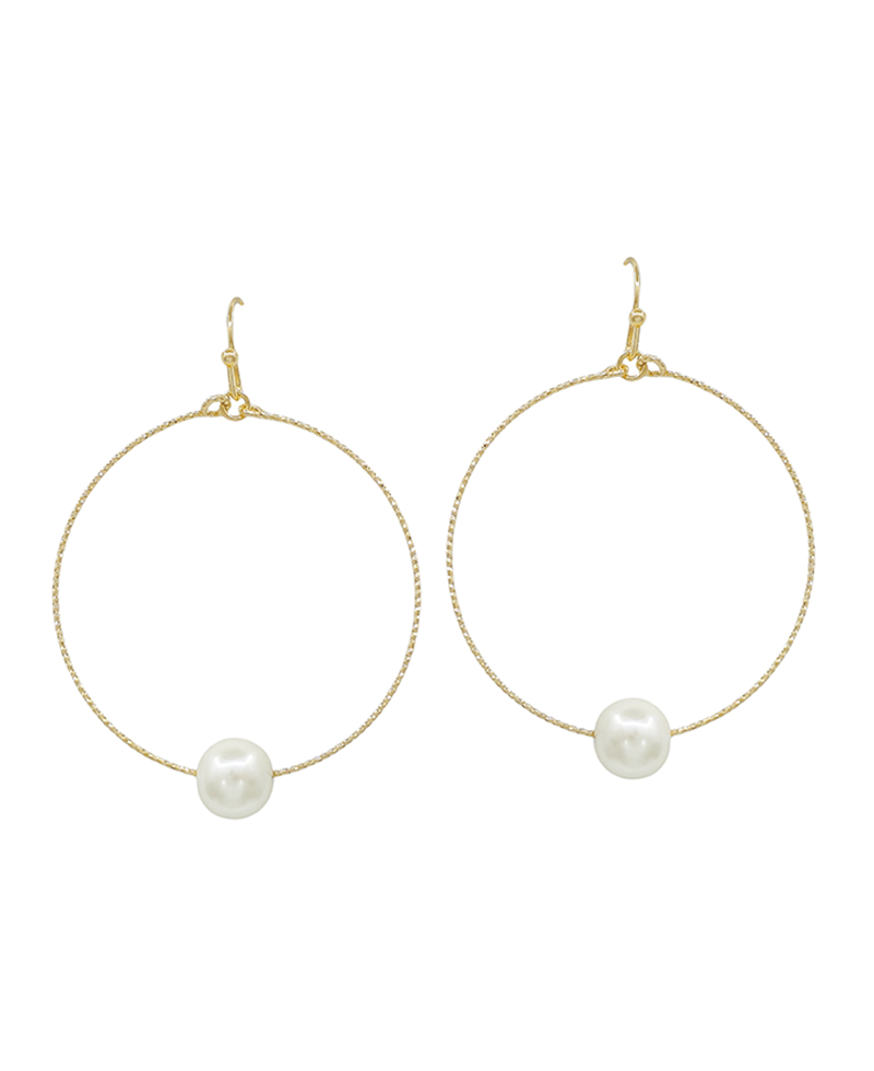 Pearl Accent Texture Wire Round Earring