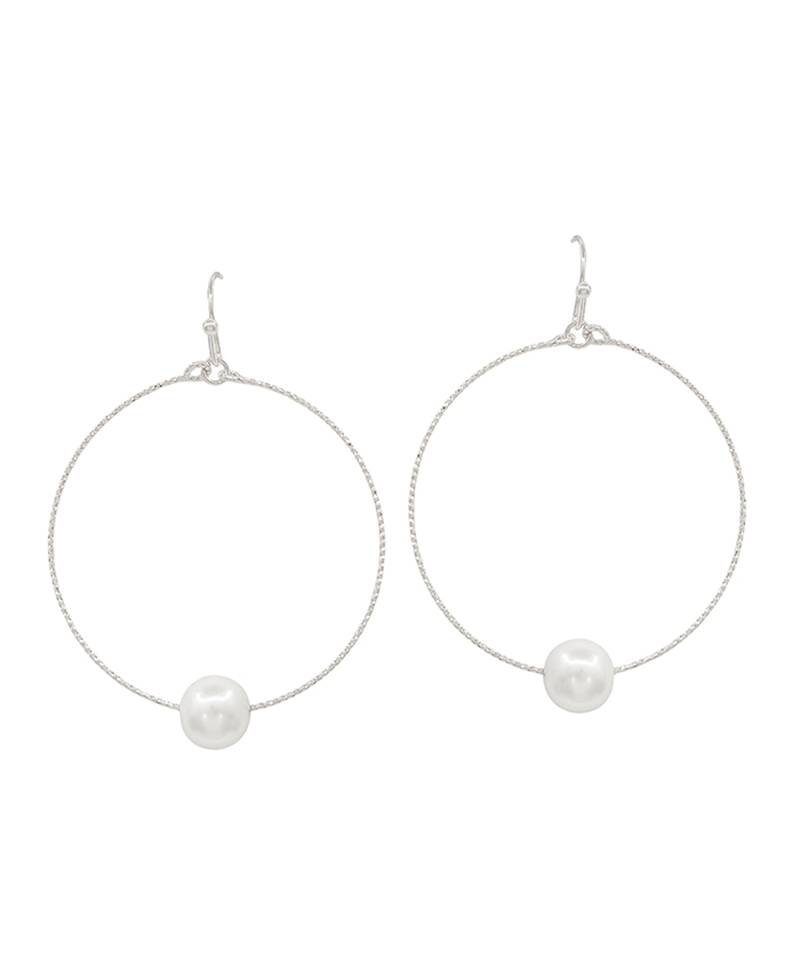 Pearl Accent Texture Wire Round Earring