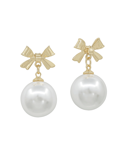Metal Ribbon 15mm Pearl Drop Earring