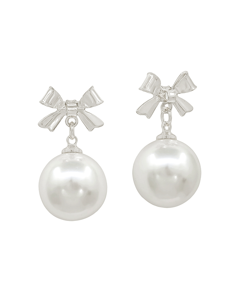Metal Ribbon 15mm Pearl Drop Earring