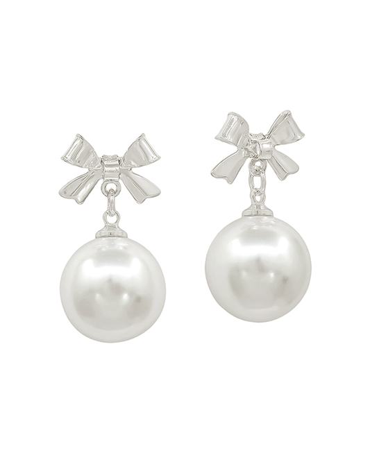 Metal Ribbon 15mm Pearl Drop Earring