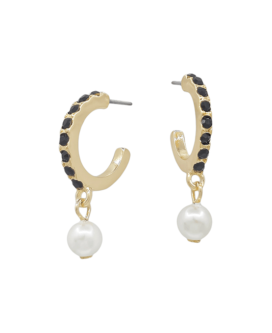 Crystal Accent Hoop w/ Pearl Charm Earring