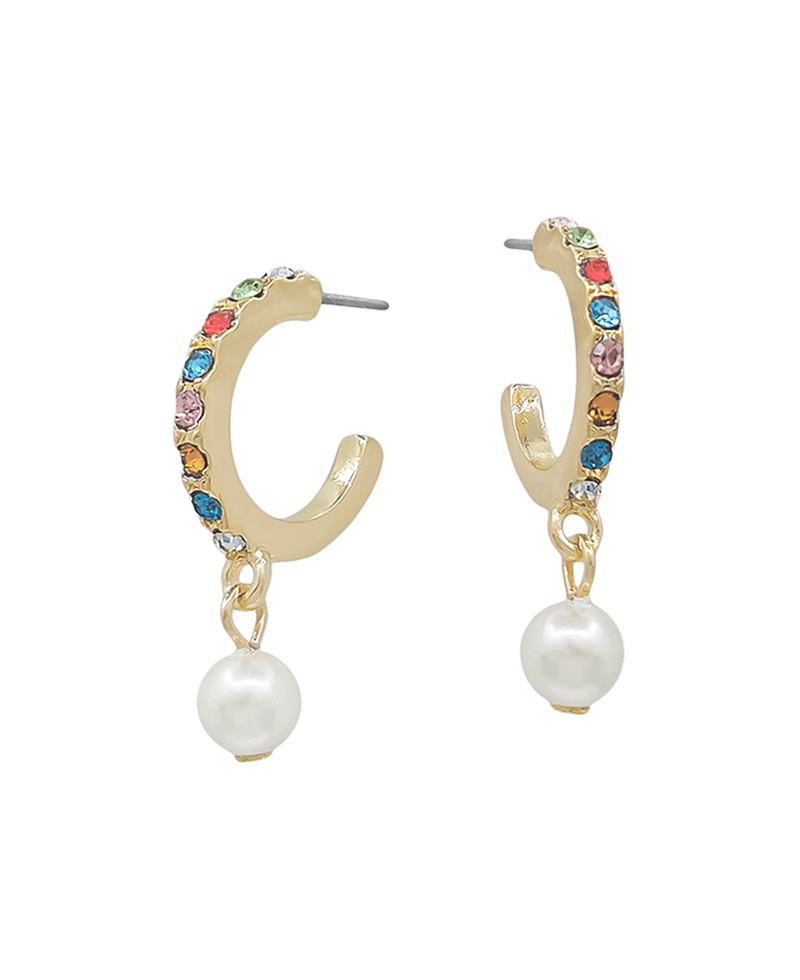 Crystal Accent Hoop w/ Pearl Charm Earring