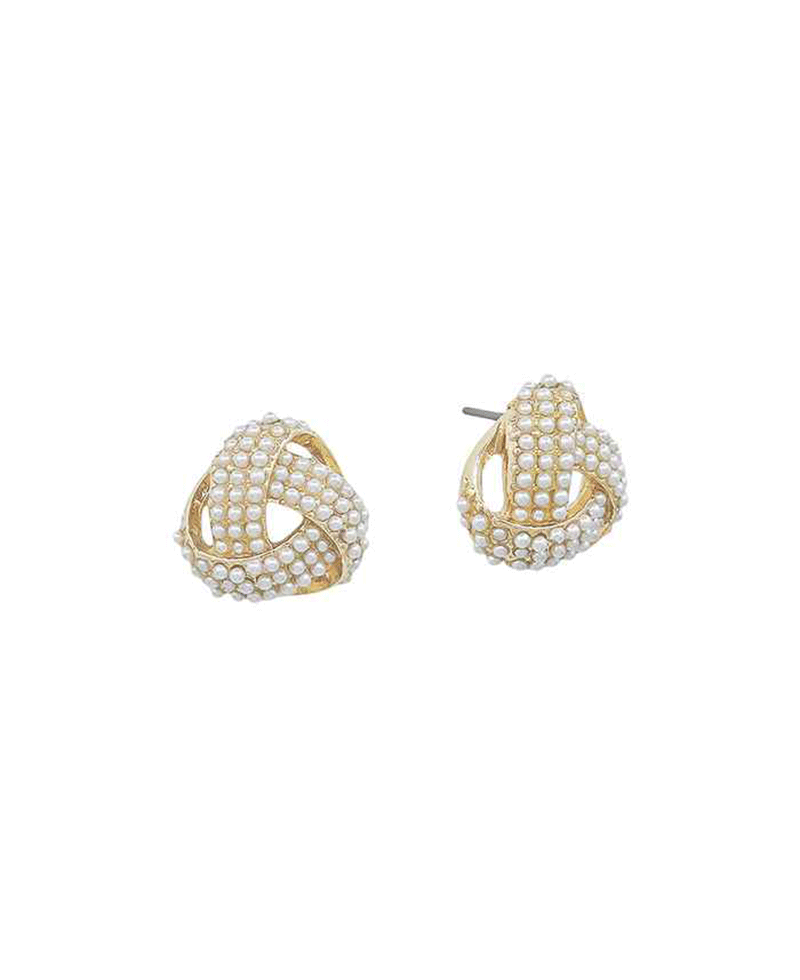 Knot Shape Pearl Accent Stud Earring