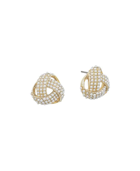 Knot Shape Pearl Accent Stud Earring