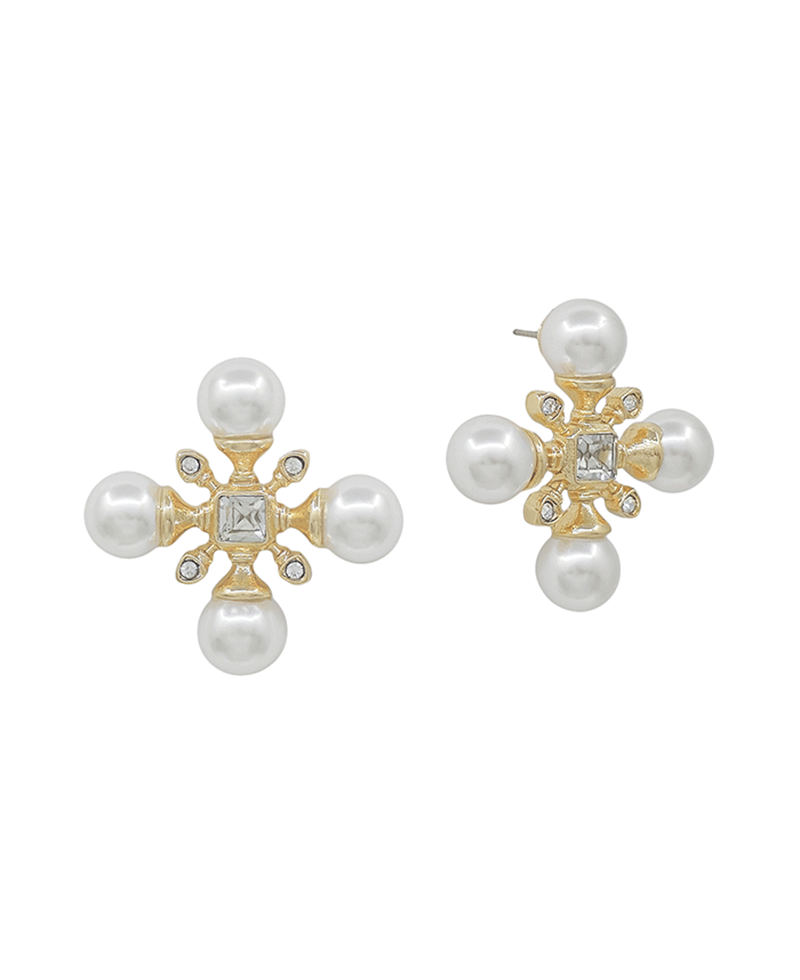 Large 4 Pearl Cross Shape Post Earring