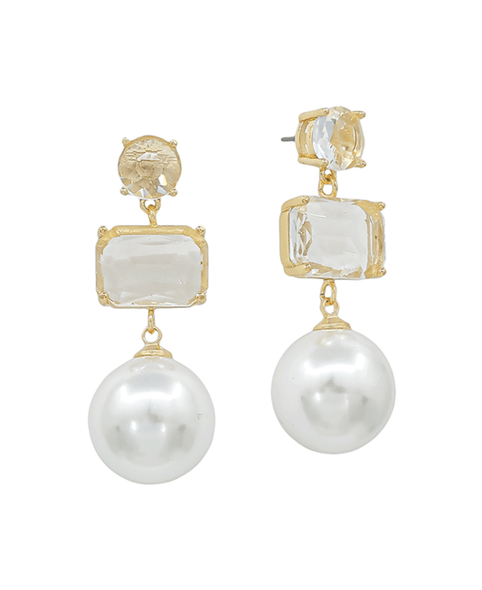 3 Drops Crystal & Pearl Post Earring