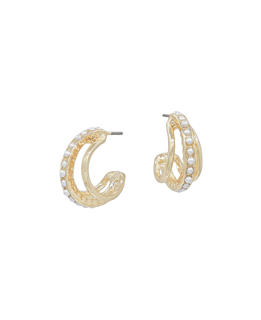 1" 3 Layered Pearl Accent Hoop Earring