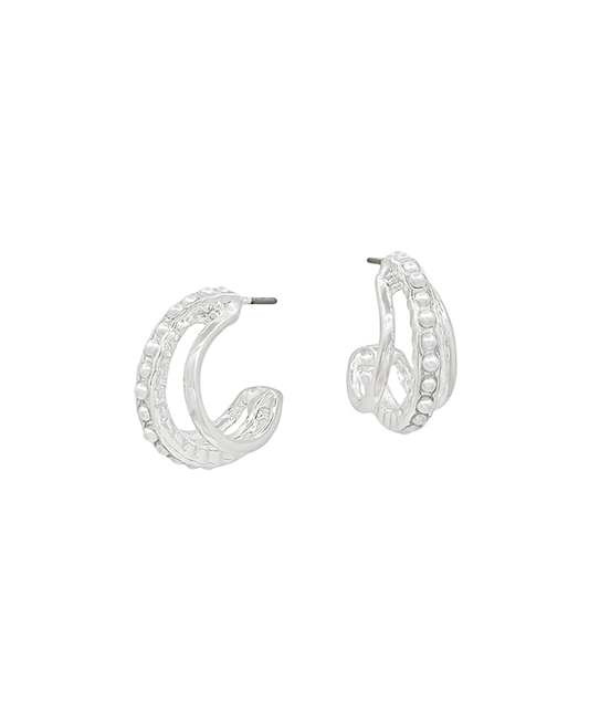 1" 3 Layered Pearl Accent Hoop Earring