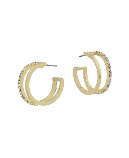 2 Layered Half Paved 20mm Hoop Earring