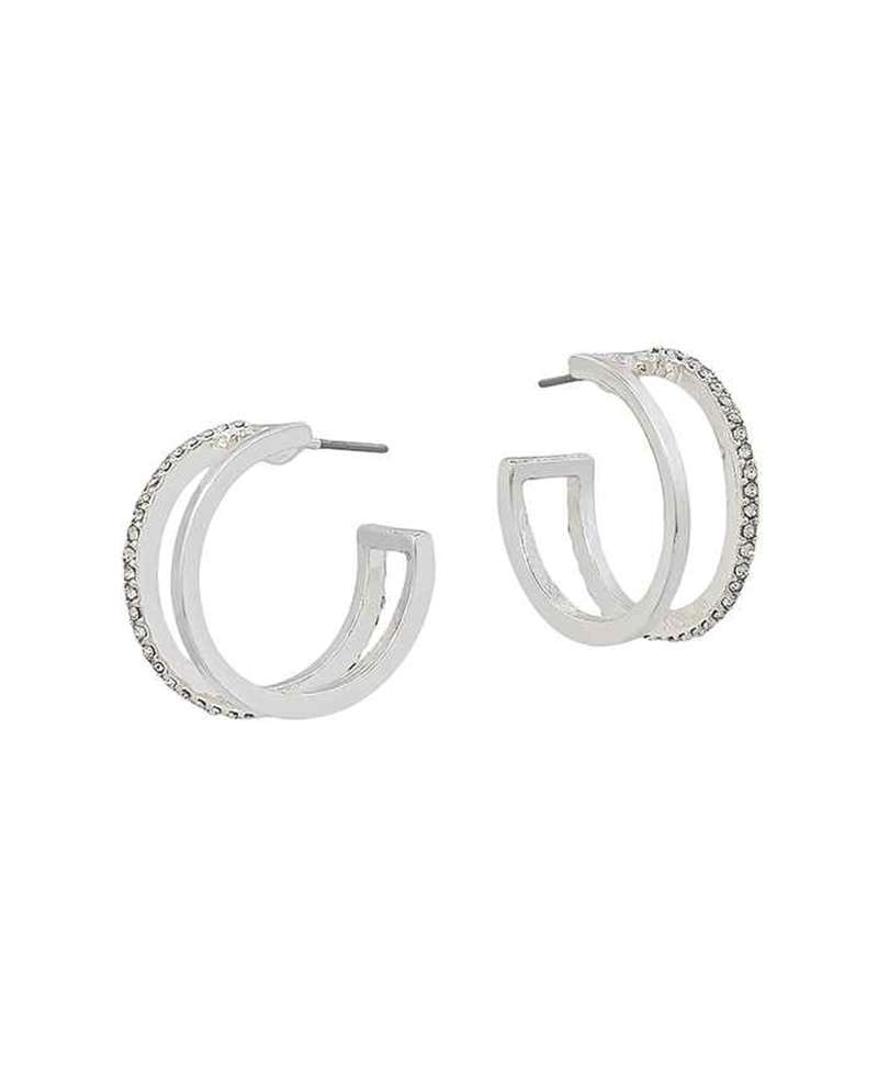 2 Layered Half Paved 20mm Hoop Earring
