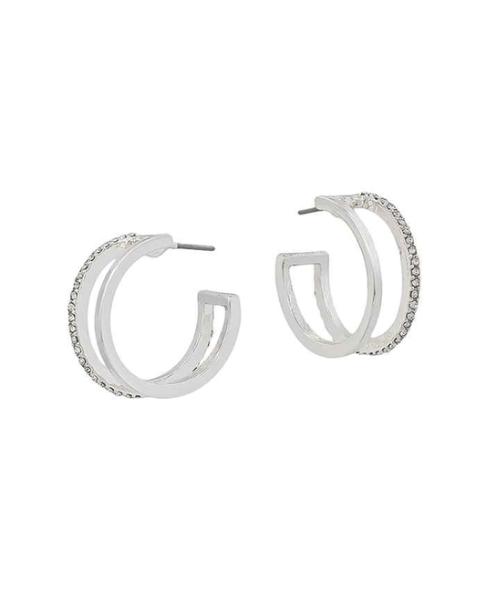 2 Layered Half Paved 20mm Hoop Earring