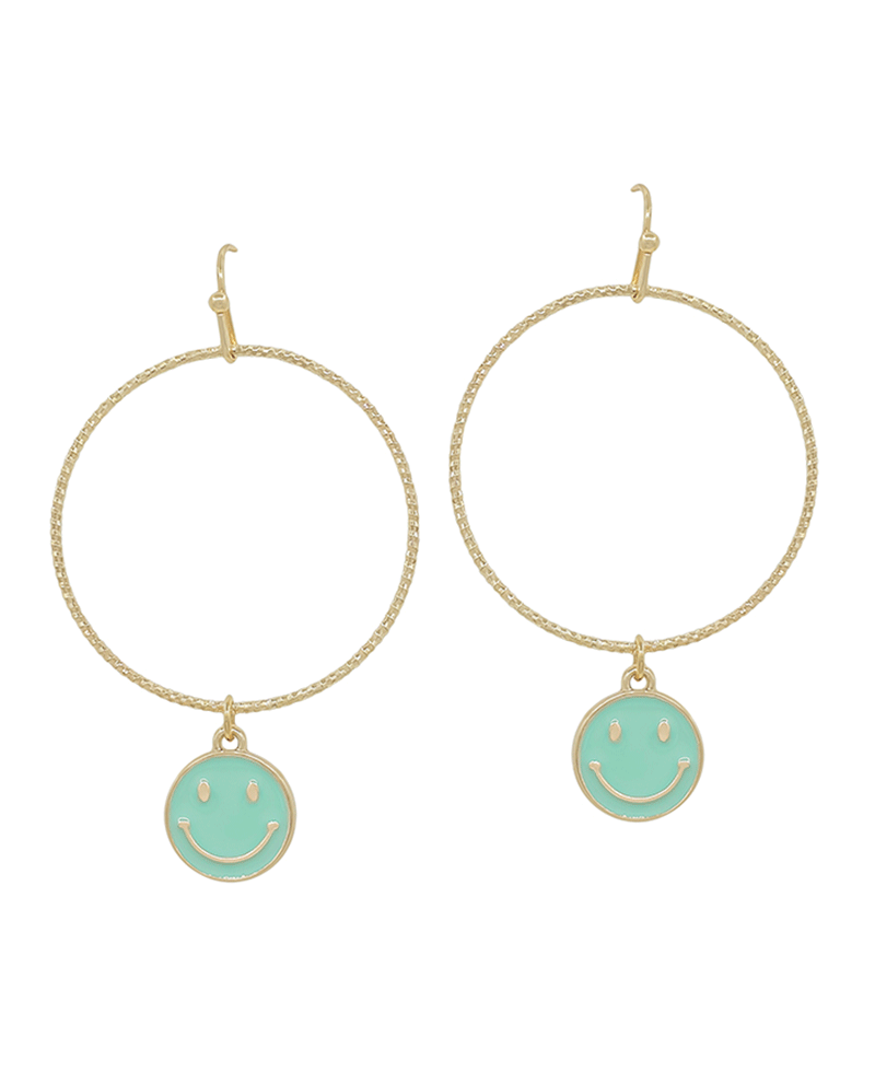 Texture Wire Circle w/ Smile Epoxy Drop Earring - 2"