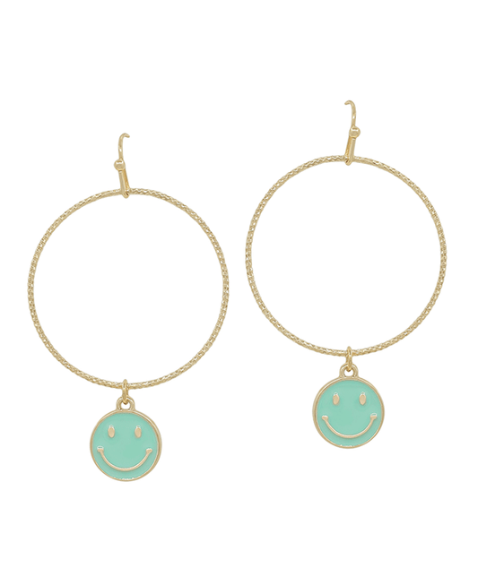 Texture Wire Circle w/ Smile Epoxy Drop Earring - 2"