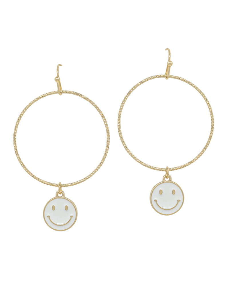 Texture Wire Circle w/ Smile Epoxy Drop Earring - 2"