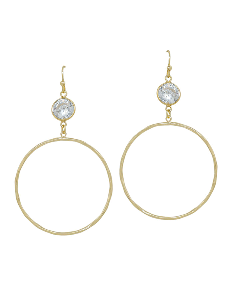 Crystal w/ Metal Circle Drop Earring - 1.8"