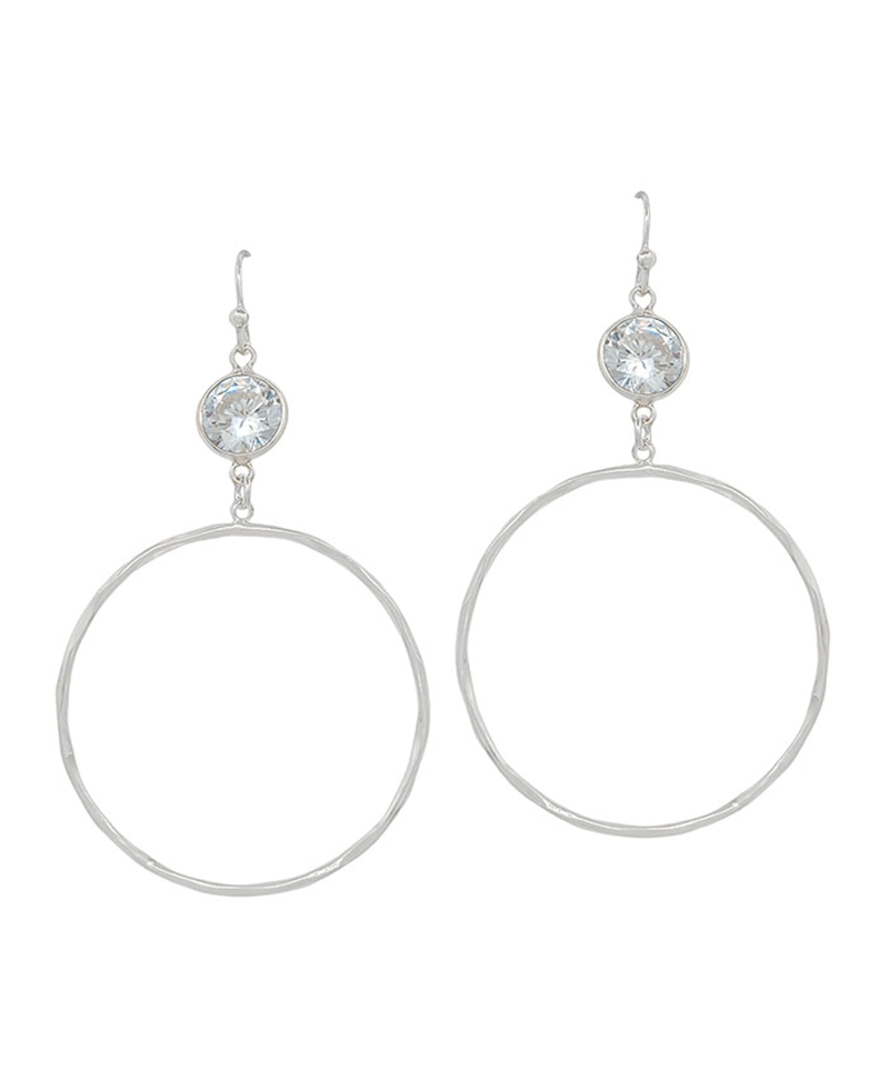 Crystal w/ Metal Circle Drop Earring - 1.8"
