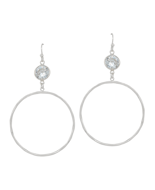Crystal w/ Metal Circle Drop Earring - 1.8"