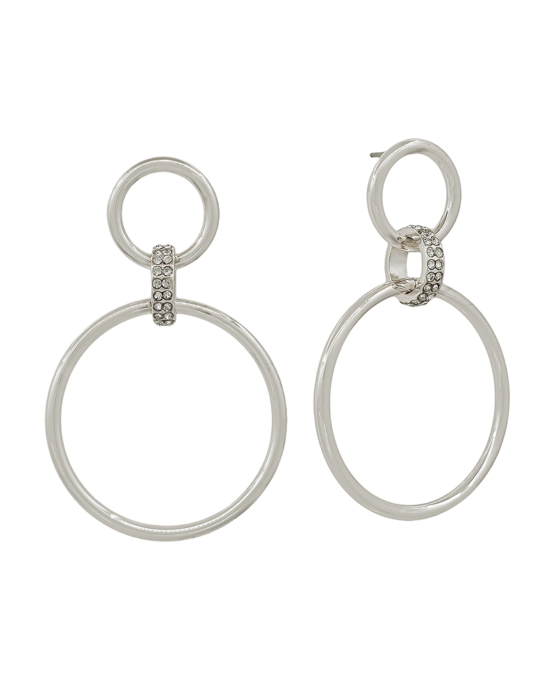 Pave Accent Linked Metal Earring - 2"