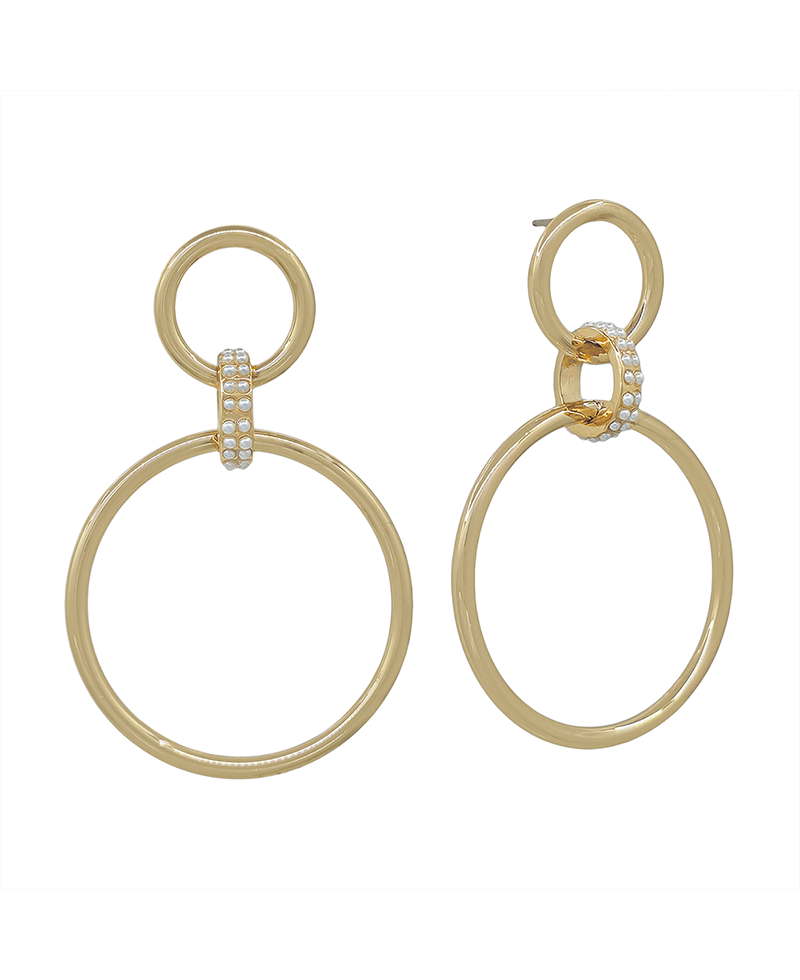 Pearl Accent Linked Metal Earring - 2"