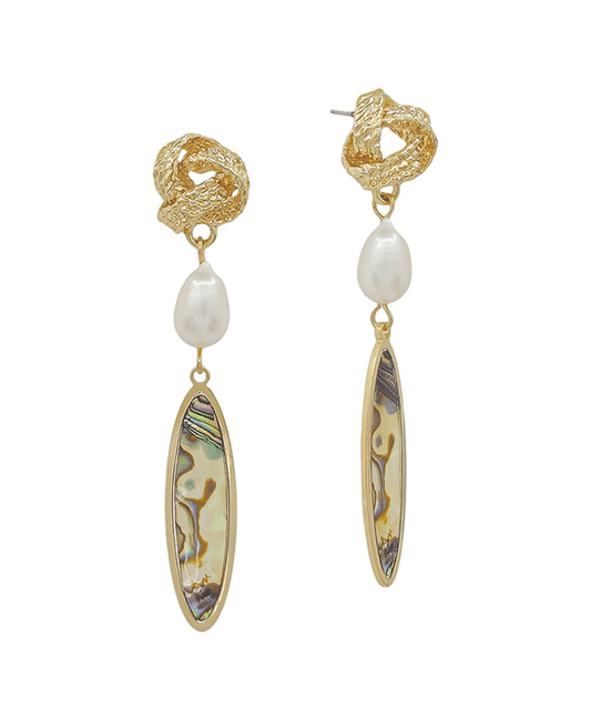 Knot & Pearl & Mop Drop Post Earring - 2"