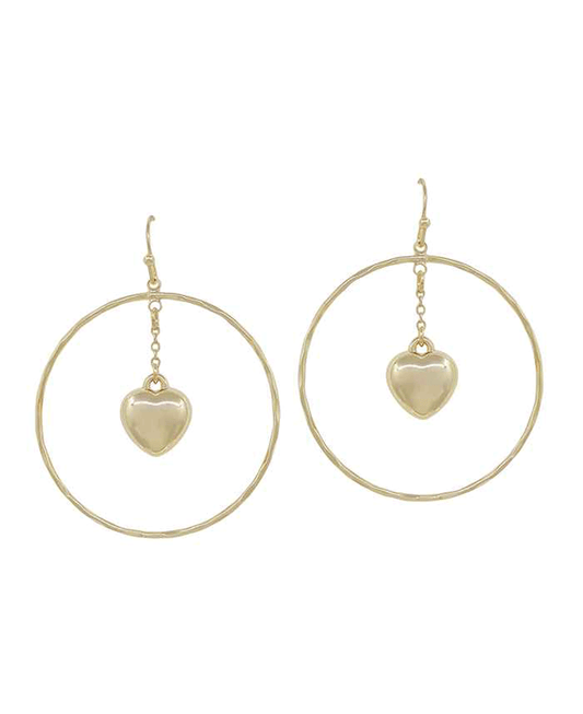 2" Metal Ring w/ Heart CCB Drop Earring