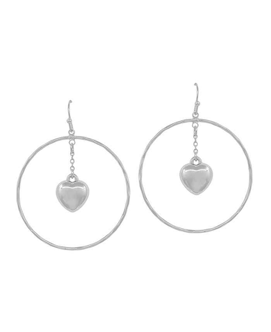 2" Metal Ring w/ Heart CCB Drop Earring