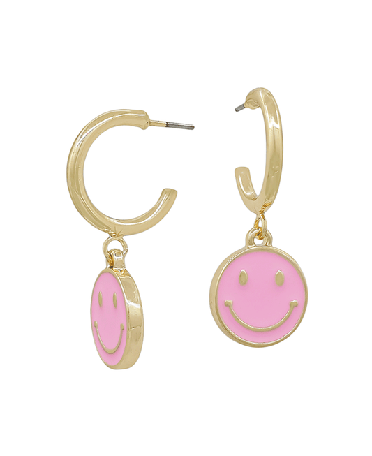 Small Metal Hoop w/ Smile Epoxy Charm Earring