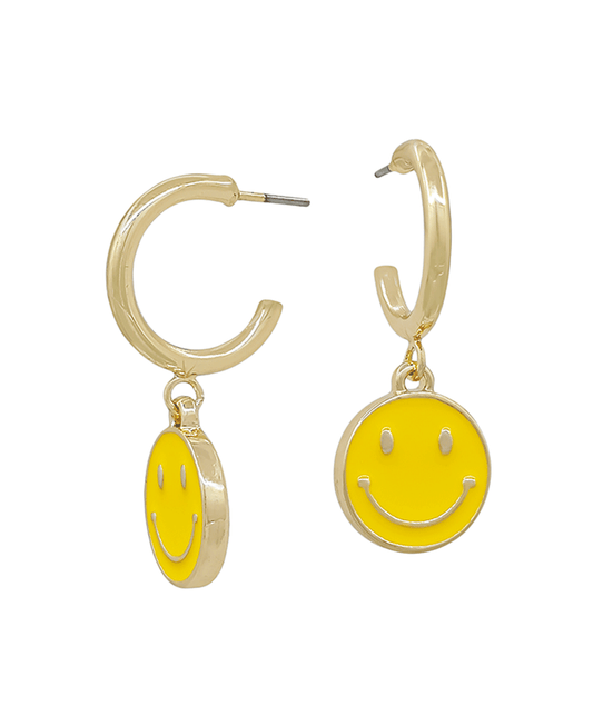 Small Metal Hoop w/ Smile Epoxy Charm Earring