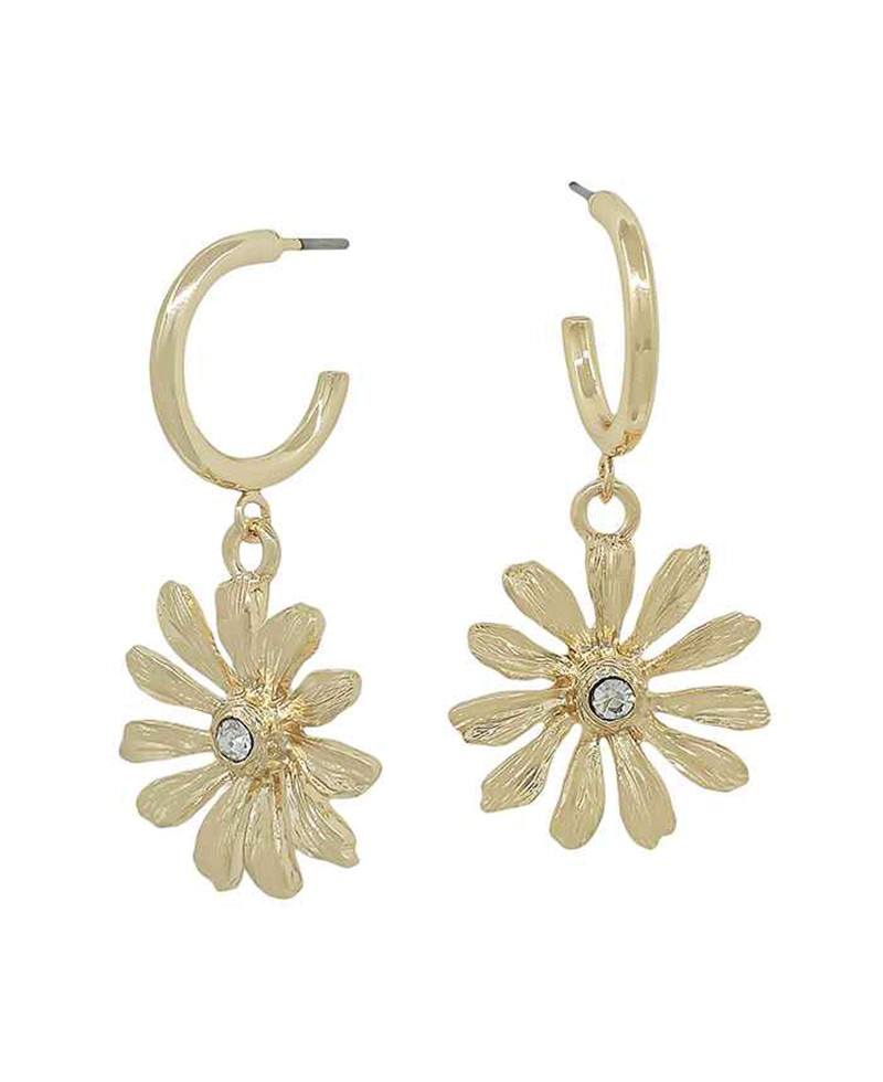 Small Metal Hoop w/ Texture Metal Flower Earring