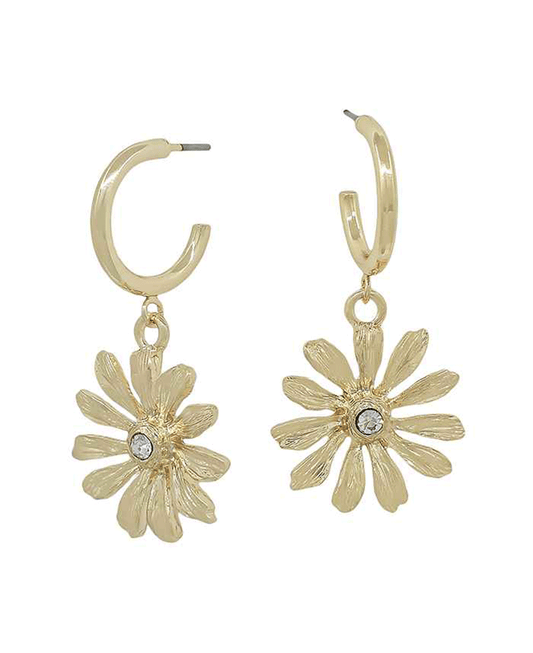 Small Metal Hoop w/ Texture Metal Flower Earring