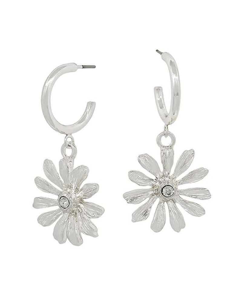 Small Metal Hoop w/ Texture Metal Flower Earring