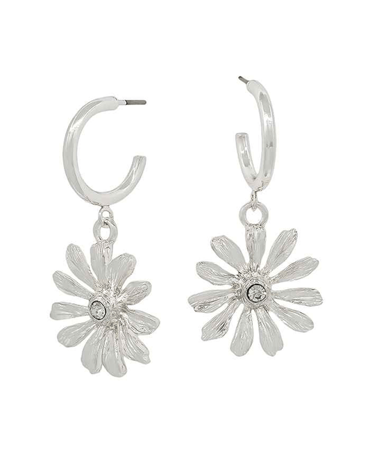Small Metal Hoop w/ Texture Metal Flower Earring