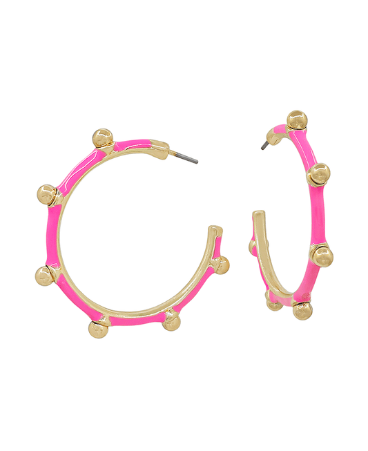 Metal Ball Accent Hoop Epoxy Earring - 1.5"