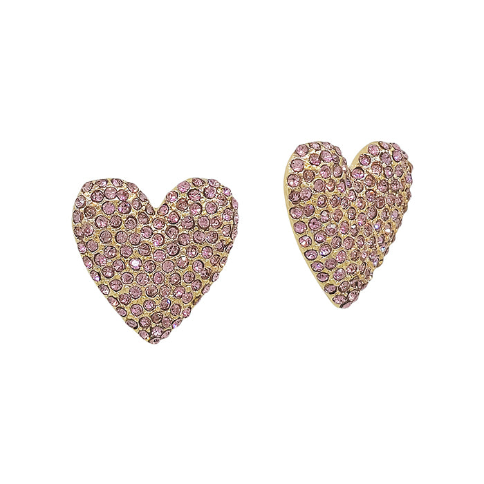 Large Volumed Paved Heart Post Earring
